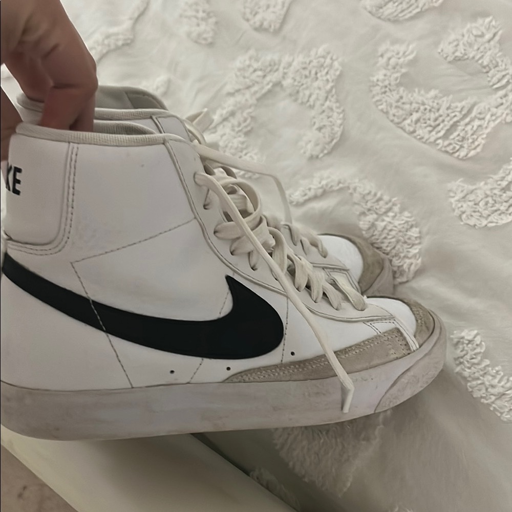 Nike White High-Top Sneakers with Black Swoosh and Gray Accents